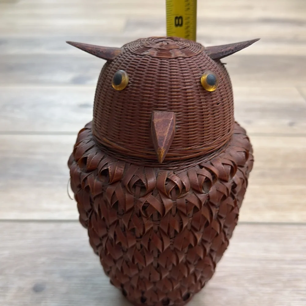 Vintage Owl Basket Jar Figural Wicker Owl Boho‎ Woodland Cottagecore Cabin